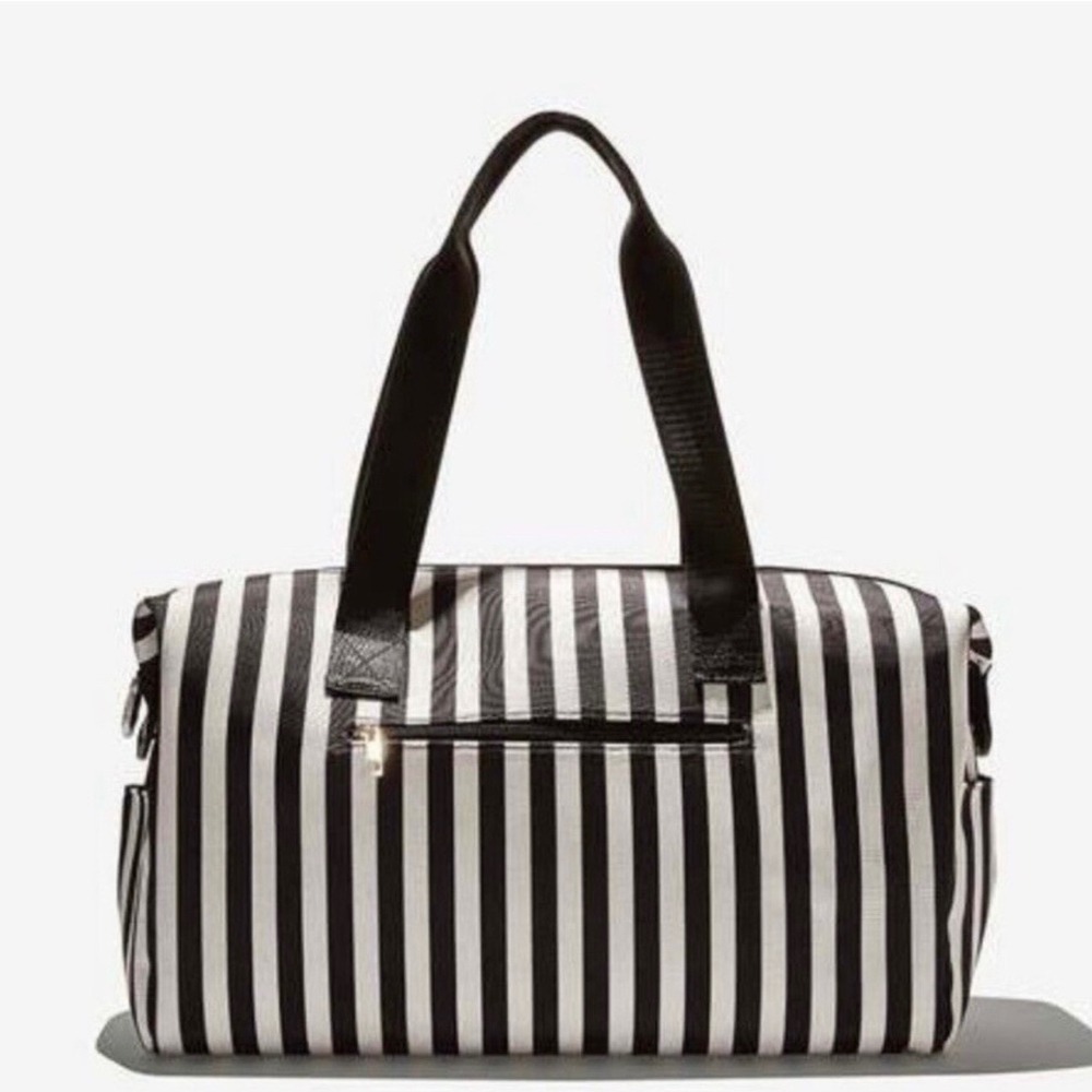 Alice + Olivia Positano Stripe Duffle Bag Black White FabFitFun Weekend Tote NEW